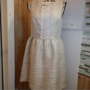 Kensie Cream Fit & Flare Textured Lace Dress Medium